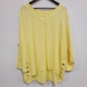 Soft Surroundings Womens Gauzy Lagom Tunic Top Size 3X‎ Roll Tab Sleeve Yellow